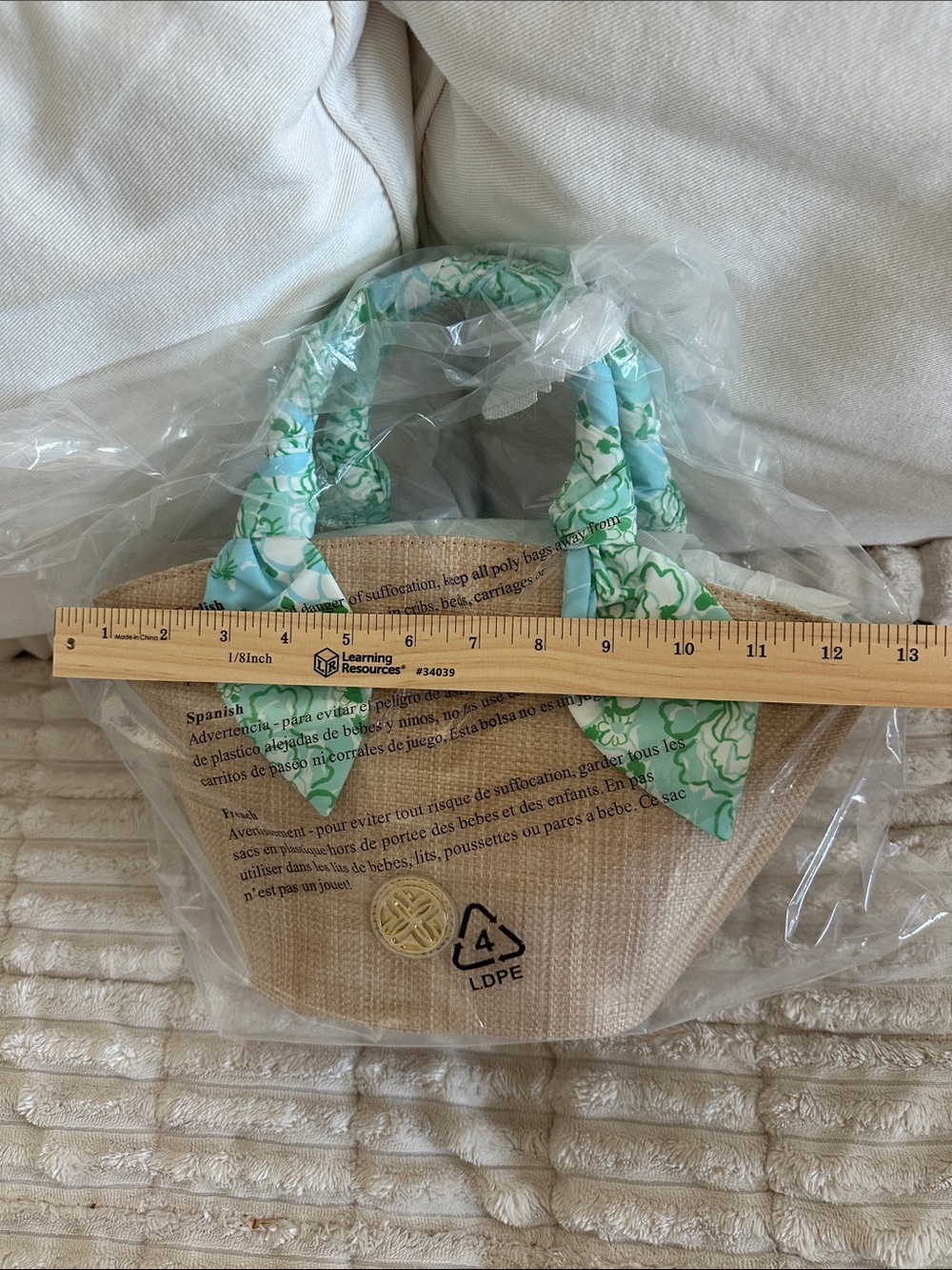 NWT Lilly Pulitzer Straw Bag "Burst of Joy" scarf wrapped gold handles - Picture 8 of 11